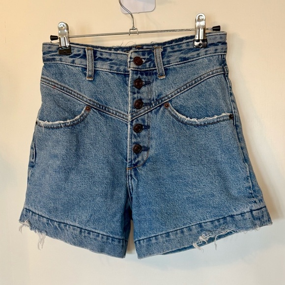 Abercrombie & Fitch Button Up Blue Jean Lightly Distressed Denim Shorts- Size 24 - Picture 2 of 6